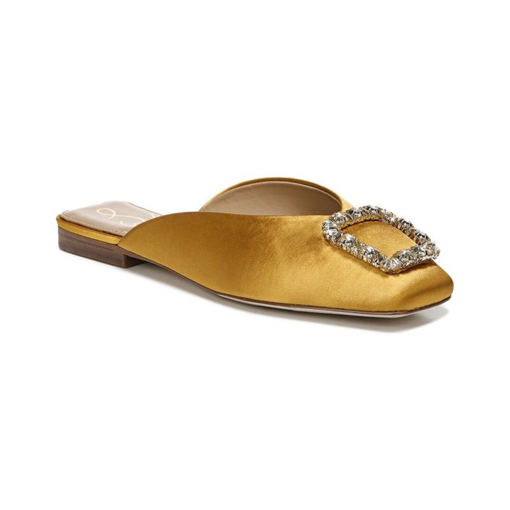 Sam Edelman Gold Satin Loafers with Embellished Buckle